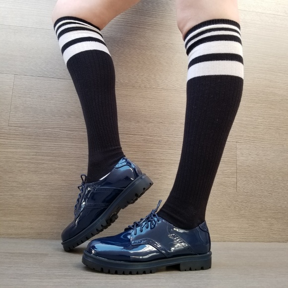 Blue Vinyl Patent Leather Chunky Oxford Creepers - Picture 5 of 8